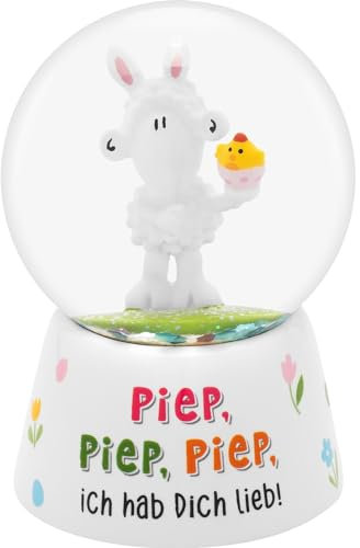 Sheepworld Boule de rêve avec Motif Piep - Boule à Neige à secouer - Hauteur 6,5 cm - Polyrésine - Verre - Cadeau de Pâques, nid de Pâques, décoration de Pâques - 70267