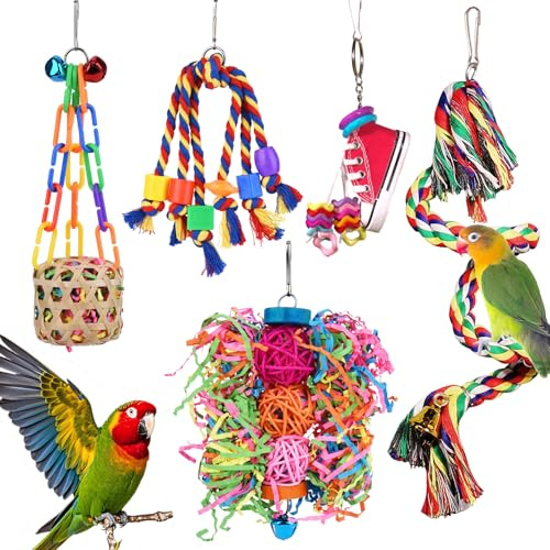 Bird Toys for Parakeet，ESRISE Parrot Toy Conure Chewing Shredding Foraging Toys with Rope Perch, Bird Cage Accessories for Cockatiel Budgies Lovebird