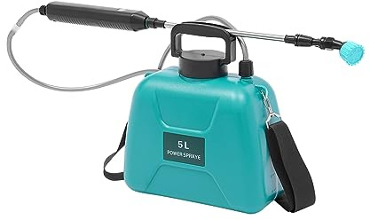 5 Liter Akku Drucksprüher, Rucksack Gartenspritze, mit Lanze und 2 Düsen, Tragbar Gartenspritze mit Verstellbarem Schultergurt, für Bewässern, Düngen, Unkrautspritze, Grün
