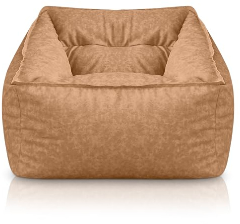 Aiire Pouf Poltrona Sacco en Ecopelle - [100x100x80 cm] Puff Divano Design - Puffo per Sedersi XXL per Bambini o Gamer - Pouffe Salotto o Camera da Letto - Bean Bag Chair Beige