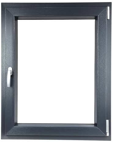 ALUCON Kellerfenster 400x600 mm – Fenster 40x60 cm – Kunststofffenster Innen Anthrazit/Außen Anthrazit – Flügelfenster DIN Rechts