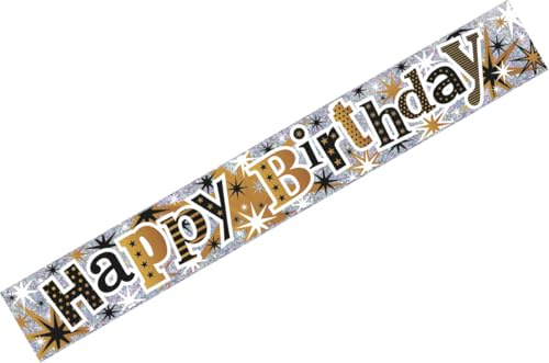 Happy Birthday Black And Gold Star Holographic Recyclable Birthday Party Banner Garland Decoration