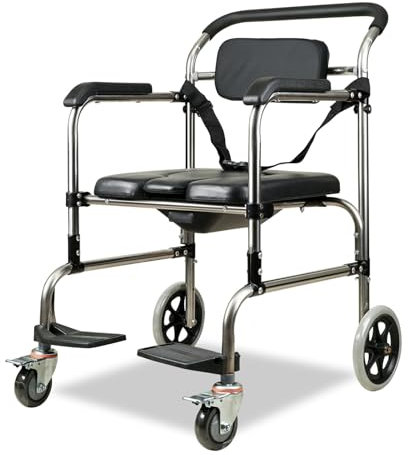 Toilettenrollstuhl mit Armlehnen und Rückenlehne,Toilettenstuhl für Senioren mit Rollen,Nachtstuhl für Senioren,Duschstuhl mit Rollen für Behinderte,toilettenstuhl fahrbar with Arms 54cm