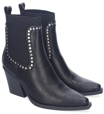 shoes&blues.es 88880 Botines de Tacon para Mujer, Estilo Cowboy, Elegantes, Diseno Moderno con Tachuelas, Comodas, Material Elastico y Punta Fina. Negro Talla 38