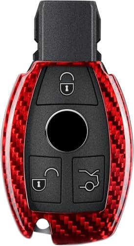 T-carbon Autoschlüssel Hülle kompatibel mit Mercedes Benz ,Glasfaser schlüssel hülle kompatibel mit Benz SLC SLC A B C S GLE GLC GLA GLS Klasse,Schlüsselhülle Cover Silber -Rot