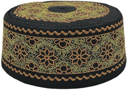 Ralondbey Hut für Erwachsene, Herren, bestickt, AbayaPrayer Hut, traditioneller indischer runder Hut, Turban-Kappen
