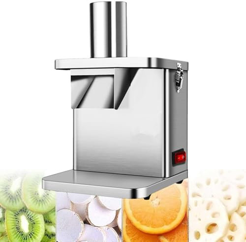 Picadora de Verduras Eléctrica, Cortadora de Alimentos Comercial de 250W para Papas, Cebollas y Zanahorias, para Rebanar y Cortar En Cubitos Frutas, Potente Electrodoméstico de Cocina