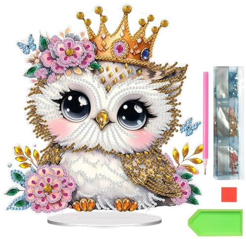 GZYYANG Eule Diamond Painting Tischdeko, 5D Diamant Malerei Stehend Set | Diamant Malerei Tischdeko Kunst Set mit Acrylbasis für AnfäNger Hausgeschenk, Geschenke für Erwachsene, Aesthetic Room Decor