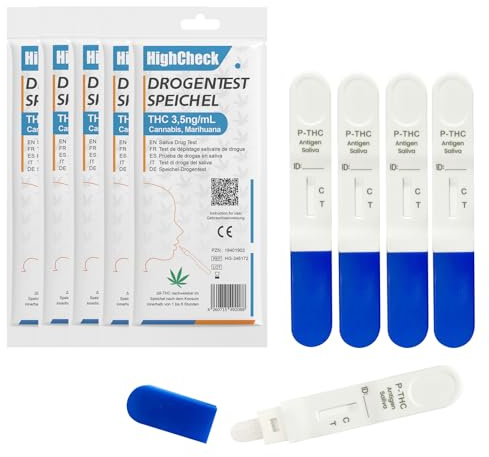 5 x Drogentest-Schnelltest THC-Speicheltest mit hoher Sensitivität: 3,5ng/ml zur Nachweisung von Cannabis, Marihuana, Haschisch – Ideal für Verkehrskontrolle & Heimtest (5 Stück)