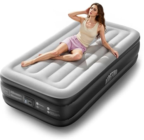 Airefina Luftbett 1 Person, Luftmatratze Selbstaufblasend mit Integrierter Pumpe, Aufblasbare Matratze in 2~3 Minuten, Tragbares Gästebett Aufblasbar für Zuhause Reisen & Camping -190 × 99 × 46cm