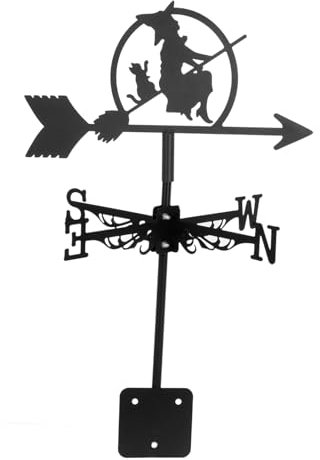 PAMINGONO Weathervane Métal Décoratif De Jardin avec Sorcière Et Chat Indicateur De Direction du Vent pour Cour Extérieure Décoration Halloween Métal pour Toit Et Jardin