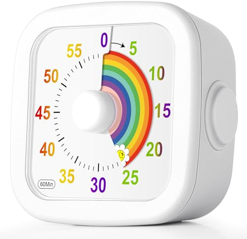 HOTUT Temporizador Visual,60 Minutos Temporizador de Cuenta Regresiva,Herramienta de Gestión del Tiempo para Niños y Adultos,con Estuche de Protección para Aaula,Cocina,Arcoíris