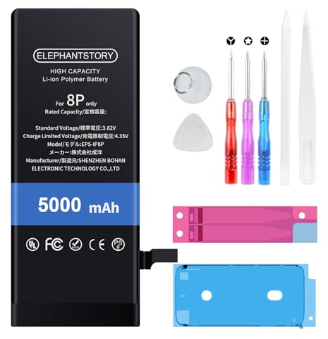 ElephantStory Batterie pour iPhone 8 Plus, 5000 mAh Remplacement Interne Haute Capacité Batterie pour A1864 A1897 A1898 avec Guide et Tous Les Outils de Réparation