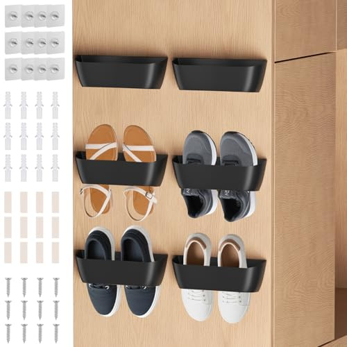 KINGHON Schuhorganizer Camping Wohnmobil, 6 Stück Schuhhalter Wand - Selbstklebend und Bohren, Schuhregal zur Wandmontage für Wohnmobil, Camping, Badezimmer, Wohnzimmer