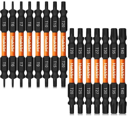 Double Ended Torx Bit Set 15Pcs Torx Security Bits Set | Hakkin S2 Steel 1/4” Hex Shank Torx Screwdriver Bit Magnetic Impact Star Bit T5 T6 T7 T8 T9 T10 T15 T20 T25 T27 T30 T35 T40