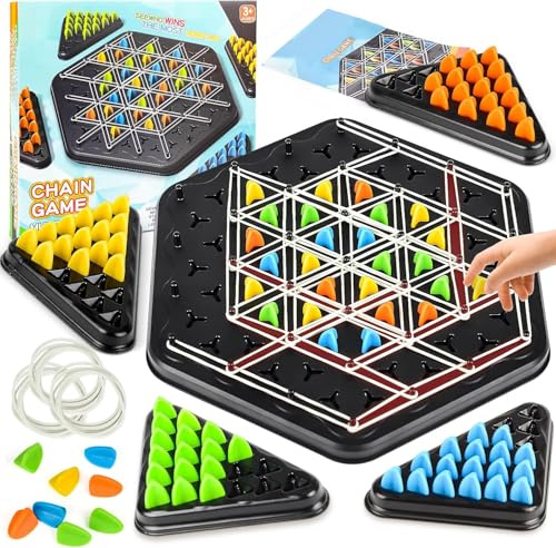 Chain Triangle Game, 2 Player Triangle Games, Triggle Rubber Chess Board Games for 2 Players, Triggle Board Game with Rubber Band (A)