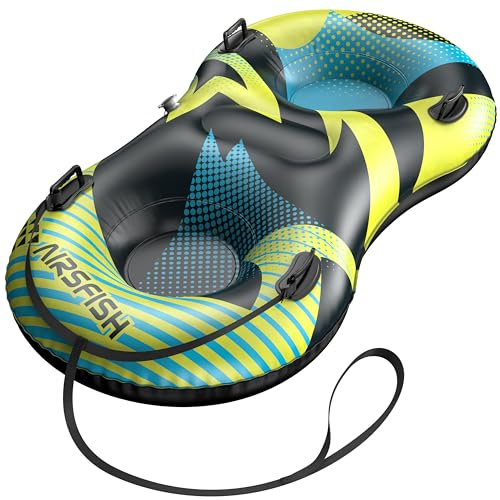 AirsFish - Tubo de Nieve con Correa remolcable, 2 Asientos, Gran Trineo de Nieve Inflable, Cubierta Resistente, Resistente al Desgaste y anticongelante, Tubos de Trineo para Deportes de Patinaje de