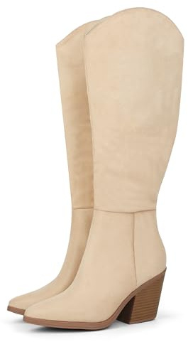 Hawkwell Bottes Cuissardes pour Femme - Hautes au-dessus du Genou à Talon Bloc Épais et Bout Pointu - Bottes Habillées Classiques