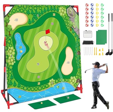 Chipping Spiel | Interaktive Trainingsmatte 137 x 137 cm mit Putter | Golf-Set Aufkleber mit 24 Bällen und Ständer | Für Erwachsene Praxis im Garten Hofsport Haus Familie Party