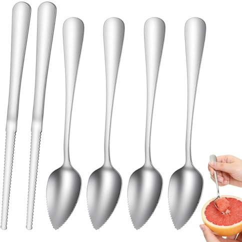 HJZHII 6 Pcs Grapefruit Spoon, Grapefruit Spoon Knife Set with Serrated Edge Stainless Steel Fruit Knife for Citrus Lemon Kiwi Orange Pitaya Avocado
