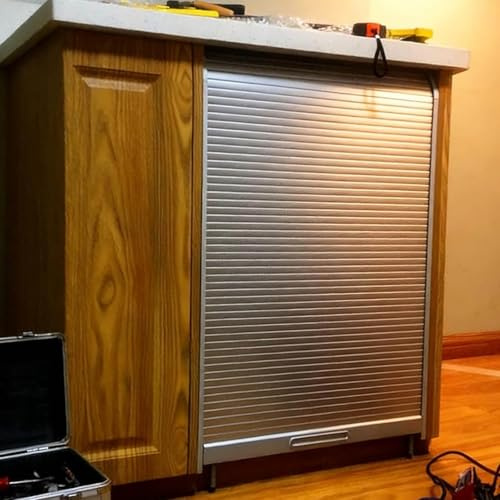 Accordion Door Custom Sliding Tambour Door Cabinet Silver, ABS Roll Up Folding Doors Space Saving, Appliance Roller Shutter Kitchen Door with Rails & Handle(30x20in (76x51cm))