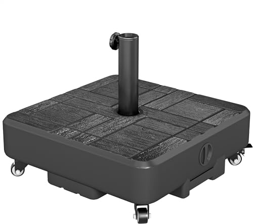 Outsunny Pied de Parasol Carré, Socle Parasol extérieur avec Roues Remplissable jusqu'à 35 kg avec Sable ou 28 L avec Eau, pour mât de Ø 38/48 mm, 48 x 48 x 38,5 cm, Noir