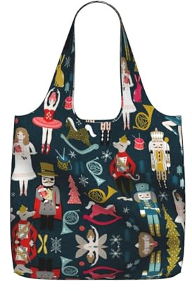 TTIGLHOH Bolsa de la compra reutilizable con estampado de cascanueces y ballet, plegable, ligera, 25 L, para viajes de comestibles