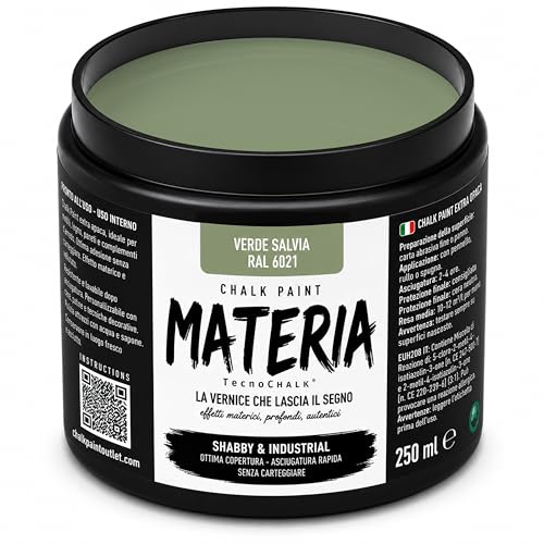 CHALK PAINT Verde Salvia RAL 6021 - Rinnova Tutto Facilmente - 250 ml | Senza Carteggiare – Vernice a Gesso Materica Extra Opaca per Legno, Metallo e Plastica – Stile Shabby, Vintage e Industrial