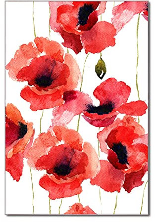 banjado Glas Magnettafel (40 x 60cm) - Magnetwand Glas - Magnetpinnwand als Memoboard - Pinnwand Magnettafel Küche, Büro, Kinderzimmer - Mohn Aquarell