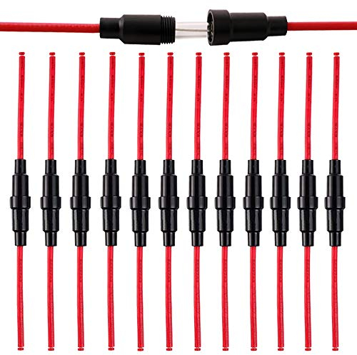 FULARR® 12Pcs Professionale 6X30mm In-Linea Vite Tipo Vetro Tubo Portafusibile, 32V 20A AGC Fusibili Scatola con 16 AWG Cavetto, per Fast-Soffiato Vetro Fusibile –– Nero