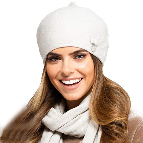 Kamea Damen Baskenmütze Kopfbedeckung Herbst Winter Murcja, Beige,Uni