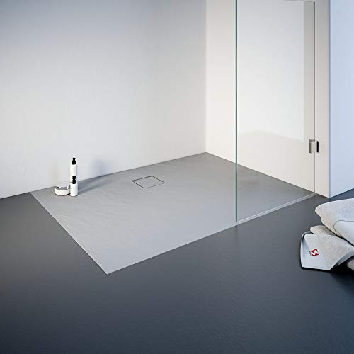 Schulte receveur de douche 90x120x4cm plain-pied résine effet pierre grise | résine minérale rectangulaire antidérapant