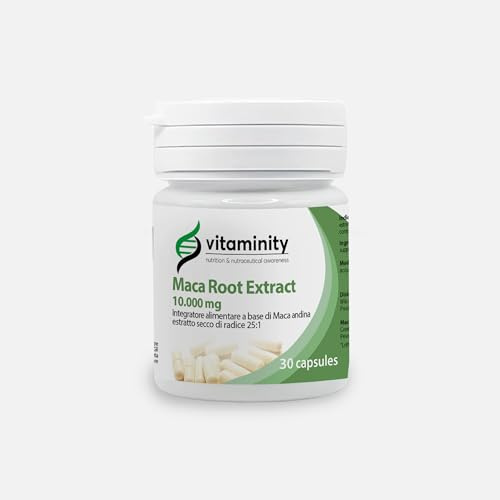 Vitaminity Maca Root Extract, Integratore Alimentare per Aumentare i Livelli di Energia e il Benessere Fisico, Migliora la Capacità di Concentrazione e la risposta allo stress (30 Unità)