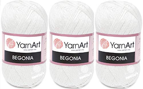 Yarn art Begonia 100 % merzerisierte Baumwolle, 3 Knäuel, je 50 g, 169 m, feiner Sport: 2 (003 weiß)