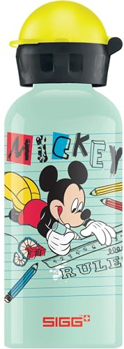 SIGG - Alu Trinkflasche Kinder - KBT Disney Mickey Mouse School- Auslaufsicher & Bruchsicher - Federleicht - BPA-frei - Klimaneutral Zertifiziert - Sport & Schule - Weissgrün - 0,4L