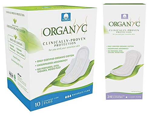 Organyc Organ(y) c, Flache Slipeinlagen aus 100% zertifizierter Bio-Baumwolle & Organ(y) c, Hygienebinden für den täglichen Gebrauch mit gefalteten Flügeln aus 100% Bio-Baumwolle - 10er-Packung