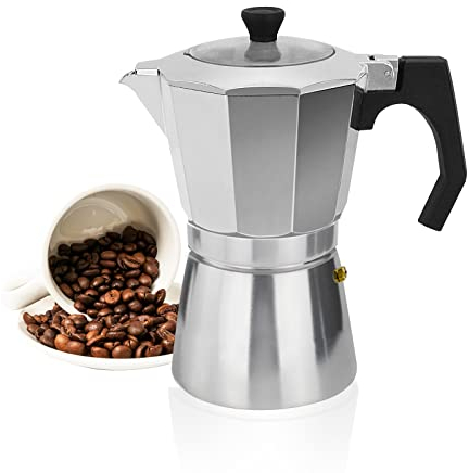 ROSSETTO Cafetera italiana Moka Express de aluminio Expresso – Cubertería transparente (6 tazas, 300 ml)