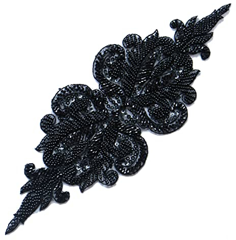 G-RUI DIY Luxus Perlenstickerei Spitze Applikationen für Hochzeitskleider Strass Spitze Applikation Patches Stickerei Spitze Parches Ropa (11 x 31 cm schwarz)