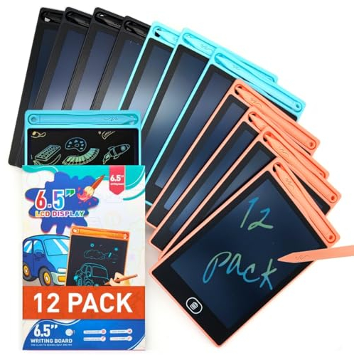 Riff Ruffle Goodie Gifts LCD Writing Tablet for Kids - 12-Pack Writing Tablets, 6.5 Doodle Board, One-Click Erasure, Easy to Use Drawing Board - LCD Tablet Writing Board Gifts, Kids Drawing Pad Toys