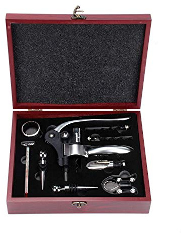 SPELAX Juego de abridor de Vino de 10 Piezas, sacacorchos, abridor de Botellas de Vino, Juego de Regalo, Accesorios para Vino Tinto con Estuche de Madera