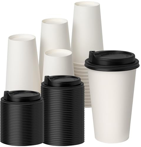 YEEHAW 100 Pack 16 oz Disposable Coffee Cups with Lids, Heat & Leak-proof Paper Cups, to Go Coffee Cups for Hot & Cold Beverage