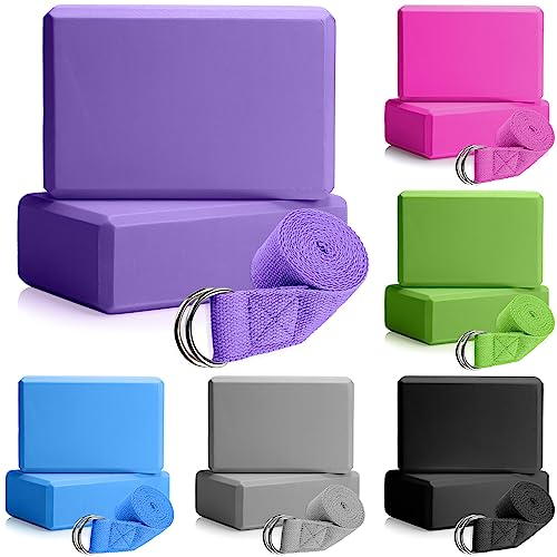 12er-Pack Yoga-Blöcke und Gurt-Set enthalten 12 Stück 22.9x15.2x7.6 cm EVA-Schaumstoff-Bausteine und 6 Stück Gurte mit hoher Dichte für Yoga, Pilate, Fitness, Meditation, Straffung, Workout