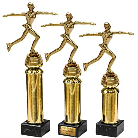eberin · Eiskunstlauf Pokale mit oder ohne Gravur · Mädchen/Frauen mit Schlittschuhe auf Goldsäule/Marmor schwarz · Trophäe · Auszeichnung · Pokal in 3 Größen erhältlich ·