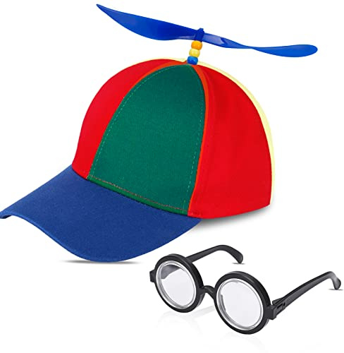 Heyu-Lotus Bunte Propellermütze,Helikopter Cap für Erwachsene Kinder,Größenverstellbar,Hubschraubermütze,Baseballmütze mit Propeller Idioten Brille für Karneval Baseball Cap Party