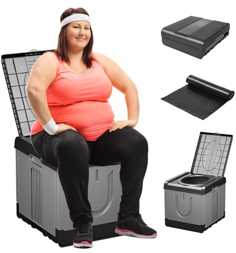 XXXL Tragbare Toilette für Erwachsene, Camping, 44 x 40 x 40 cm, extra große Reise-Toilette mit 20 Müllsäcken, robuste Toiletten für Camping, Wandern, Angeln, Reisen, lange Reisen, Outdoor