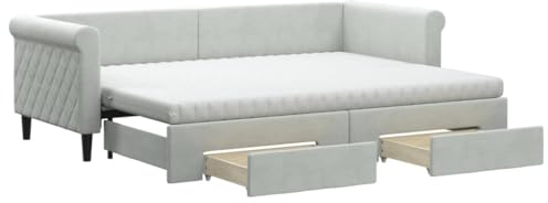 vidaXL Tagesbett, Ausziehbar Schlafsofa mit Schubladen, Bettsofa Gästebett für Schlafzimmer Wohnzimmer, Sofa Bett Ausziehbett, Hellgrau 80x200 cm Samt