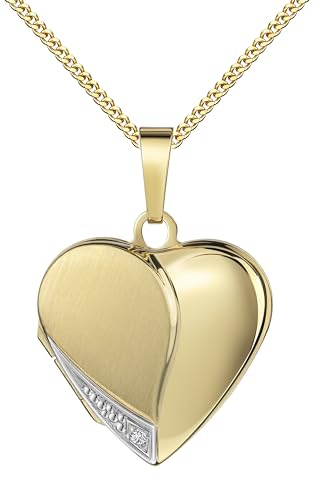 JEVELION Goldmedaillon Gold Medaillon Anhänger 333 Gold 8 Karat Herz-Amulett für 2 Bilder zum Öffnen + Halskette Mit Kette 925 Silber vergoldet - Kettenlänge 45 cm.