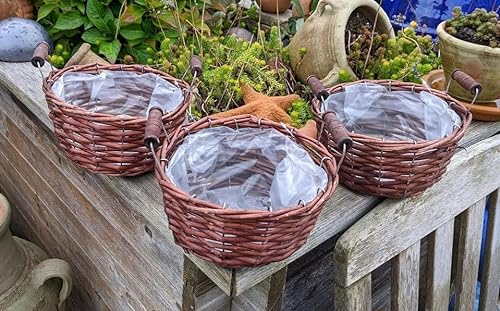 Generisch NEU !! 3 er Set Pflanzkörbe mit Henkel ø ca. 19 cm aus Weide-Naturprodukt Handarbeit Pflanzschale Weidenkorb Pflanzgefäß Blumentopf Nikolaus Weihnachten