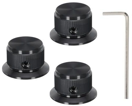 QUARKZMAN Aluminium Potentiometer Knöpfe 6mm Gitarrenregler Knöpfe 1/4 Schaft für Lautstärkeregler 24mm/0.94 Durchmesser Schwarz Packung mit 3 (mit Un-Schlüssel)
