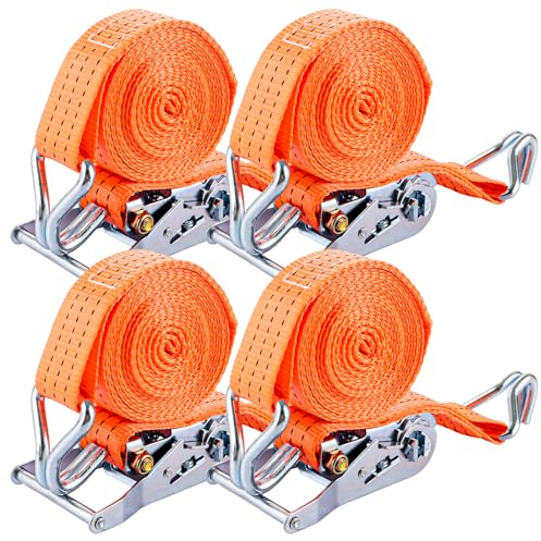 VIDETOL 4 cinghie di tensione con cricchetto e gancio, 4 m, 2000 kg, 35 mm, cinghie a cricchetto, per fissaggio del carico, campeggio, rimozione bagagli